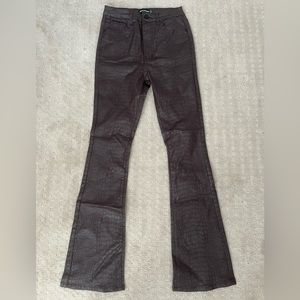 Brown croc coated flared jeans